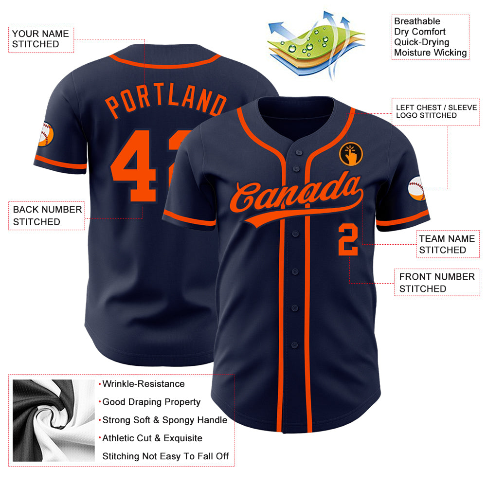 Custom Navy Orange-Navy Authentic Baseball Jersey