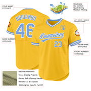 Custom Gold Light Blue-White Authentic Throwback Baseball Jersey