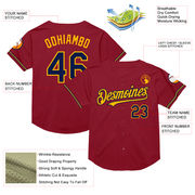 Custom Maroon Navy-Gold Mesh Authentic Throwback Baseball Jersey