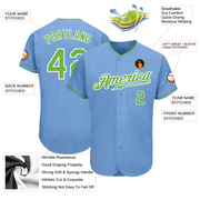 Custom Light Blue Neon Green-White Authentic Baseball Jersey
