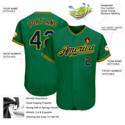 Custom Kelly Green Navy-Gold Authentic Baseball Jersey