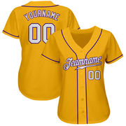 Custom Gold White-Purple Authentic Baseball Jersey