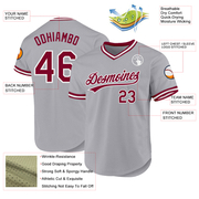 Custom Gray Maroon-White Authentic Throwback Baseball Jersey