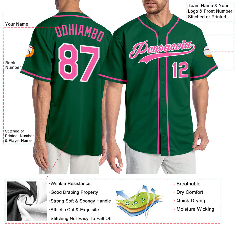 Custom Kelly Green Pink-White Authentic Baseball Jersey