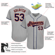 Custom Gray Navy-Orange Authentic Baseball Jersey