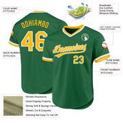 Custom Kelly Green Gold-White Authentic Throwback Baseball Jersey
