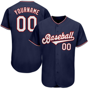 Custom Navy White-Red Authentic Baseball Jersey
