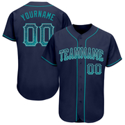 Custom Navy Teal-Gray Authentic Drift Fashion Baseball Jersey