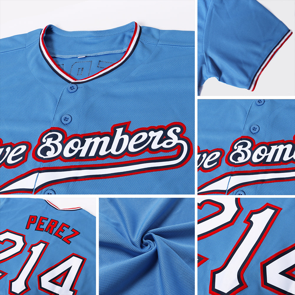 Custom Light Blue White-Red Authentic Baseball Jersey