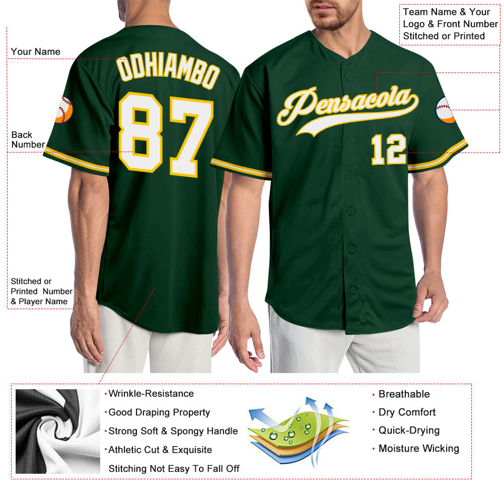 Custom Green White-Gold Authentic Baseball Jersey