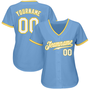 Custom Light Blue White-Gold Authentic Baseball Jersey