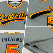 Custom Gray Orange Gold-Navy Authentic Throwback Baseball Jersey
