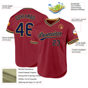 Custom Maroon Navy-Old Gold Authentic Throwback Baseball Jersey
