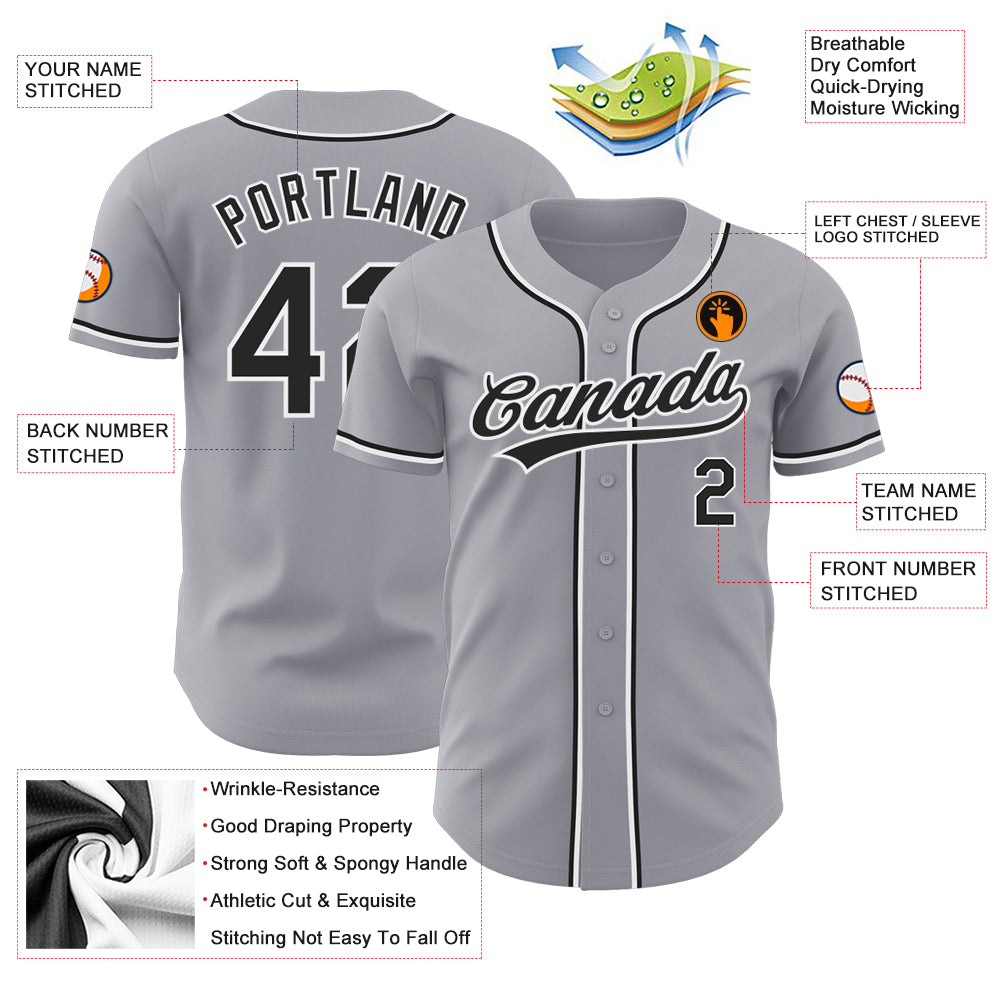 Custom Gray Black-White Authentic Baseball Jersey