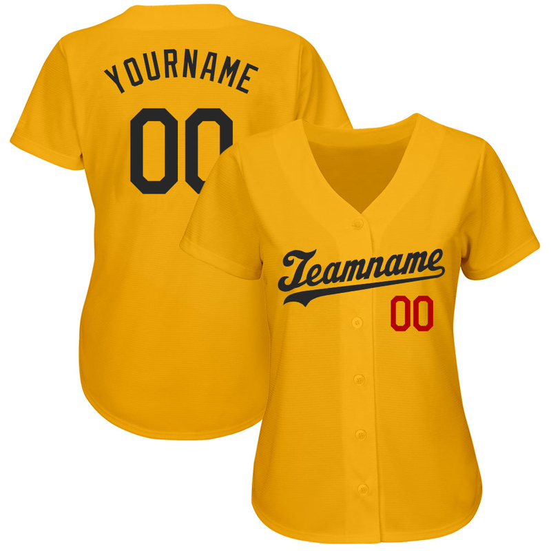 Custom Gold Black-Red Authentic Baseball Jersey