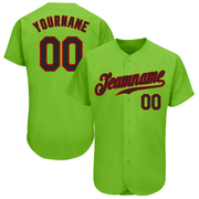 Custom Neon Green Black-Red Authentic Baseball Jersey