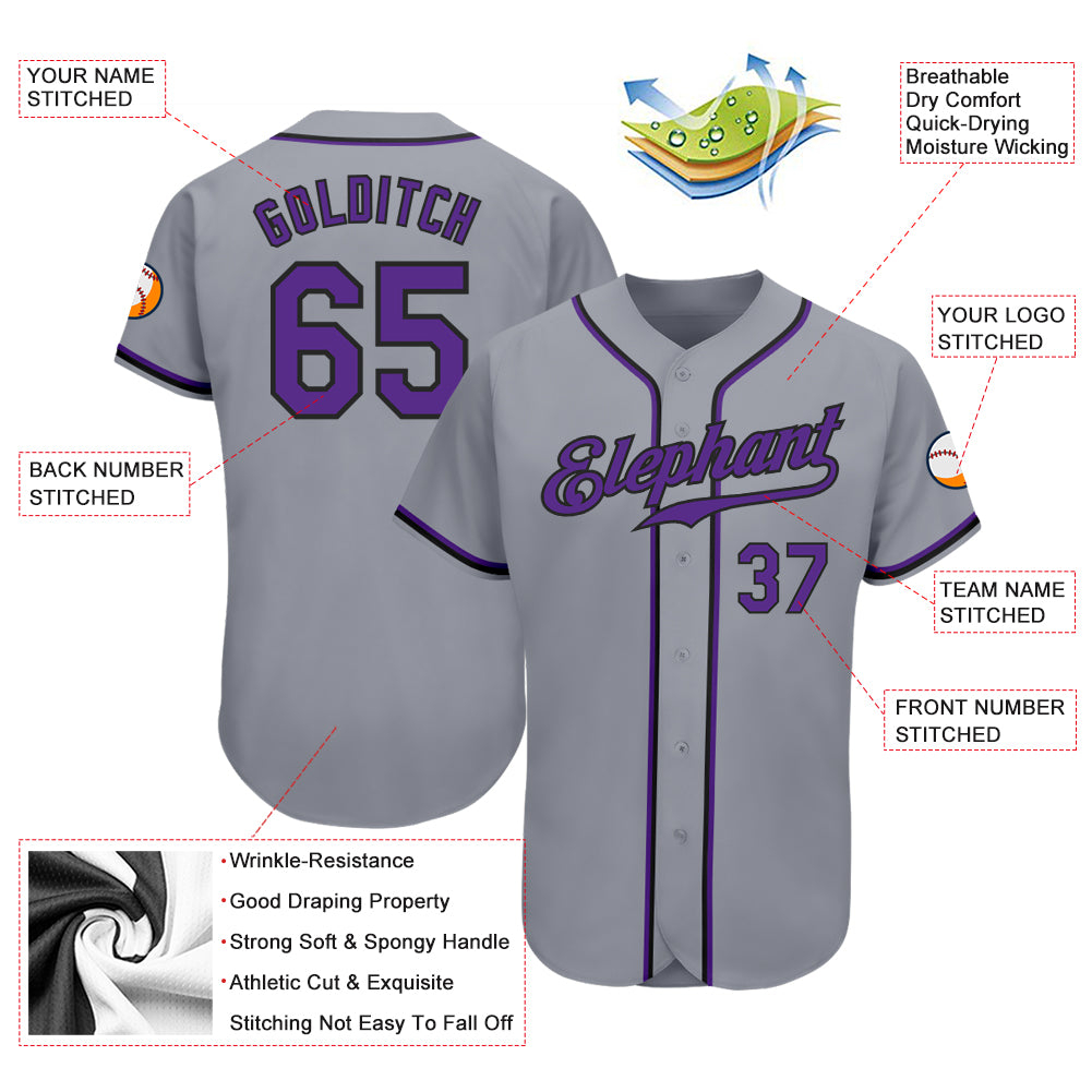 Custom Gray Purple-Black Authentic Baseball Jersey