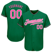 Custom Kelly Green Pink-White Authentic Baseball Jersey