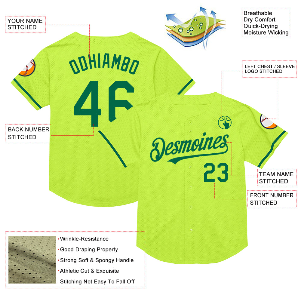 Custom Neon Green Kelly Green Mesh Authentic Throwback Baseball Jersey