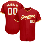 Custom Red White-Gold Authentic Baseball Jersey