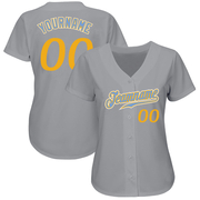 Custom Gray Gold-Light Blue Authentic Baseball Jersey