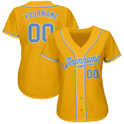 Custom Gold Light Blue-White Authentic Baseball Jersey