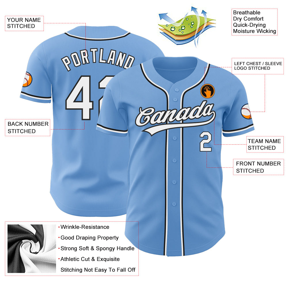 Custom Light Blue White-Black Authentic Baseball Jersey