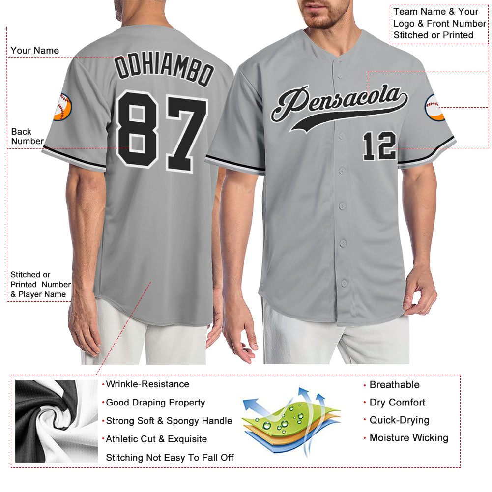 Custom Gray Black-White Authentic Baseball Jersey