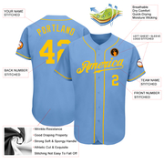 Custom Light Blue Gold Authentic Baseball Jersey