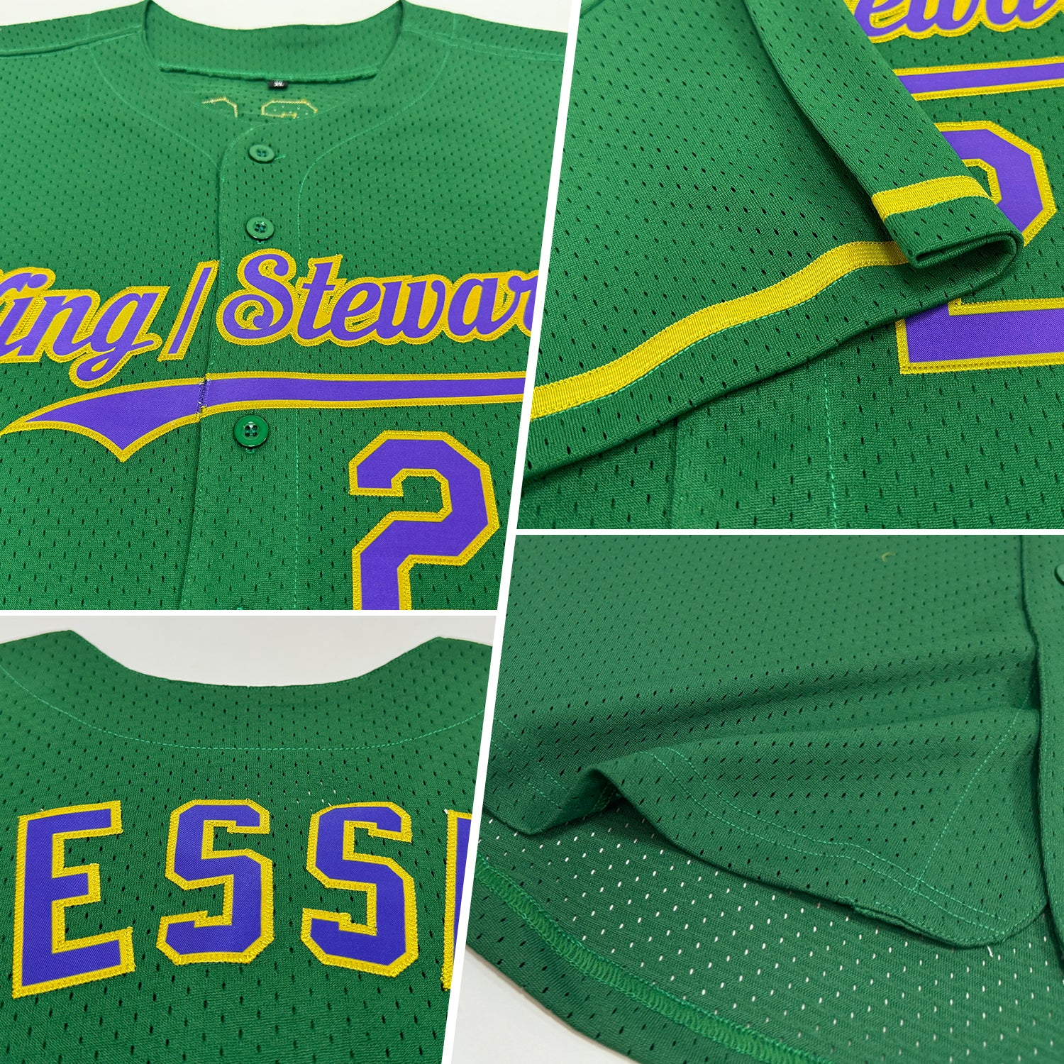 Custom Kelly Green Purple-Old Gold Mesh Authentic Throwback Baseball Jersey