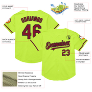 Custom Neon Green Crimson-Black Mesh Authentic Throwback Baseball Jersey