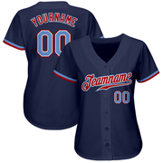 Custom Navy Light Blue-Red Authentic Baseball Jersey