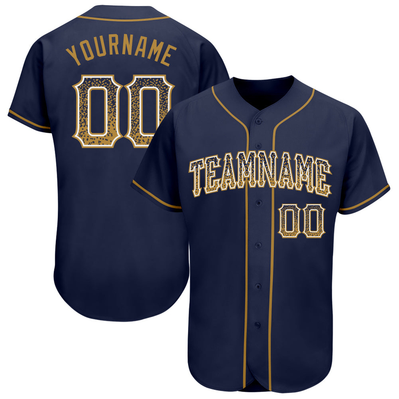 Custom Navy Old Gold-White Authentic Drift Fashion Baseball Jersey