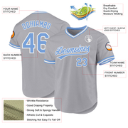 Custom Gray Light Blue-White Authentic Throwback Baseball Jersey