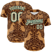 Custom Brown City Cream-Midnight Green 3D Emi Bee Cowpoke Damask Authentic Baseball Jersey