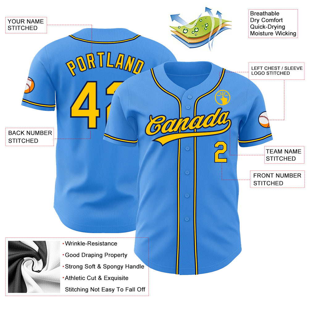 Custom Electric Blue Yellow-Navy Authentic Baseball Jersey