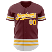 Custom Burgundy Gold-White Line Authentic Baseball Jersey