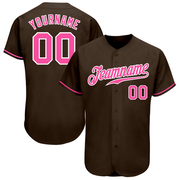 Custom Brown Pink-White Authentic Baseball Jersey