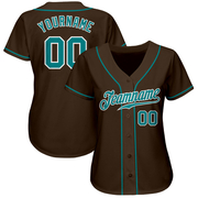 Custom Brown Teal-White Authentic Baseball Jersey
