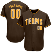 Custom Brown Gold-White Authentic Baseball Jersey