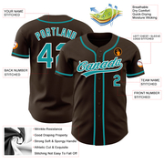 Custom Brown Teal-White Authentic Baseball Jersey