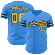 Custom Electric Blue Gold-Black Authentic Baseball Jersey
