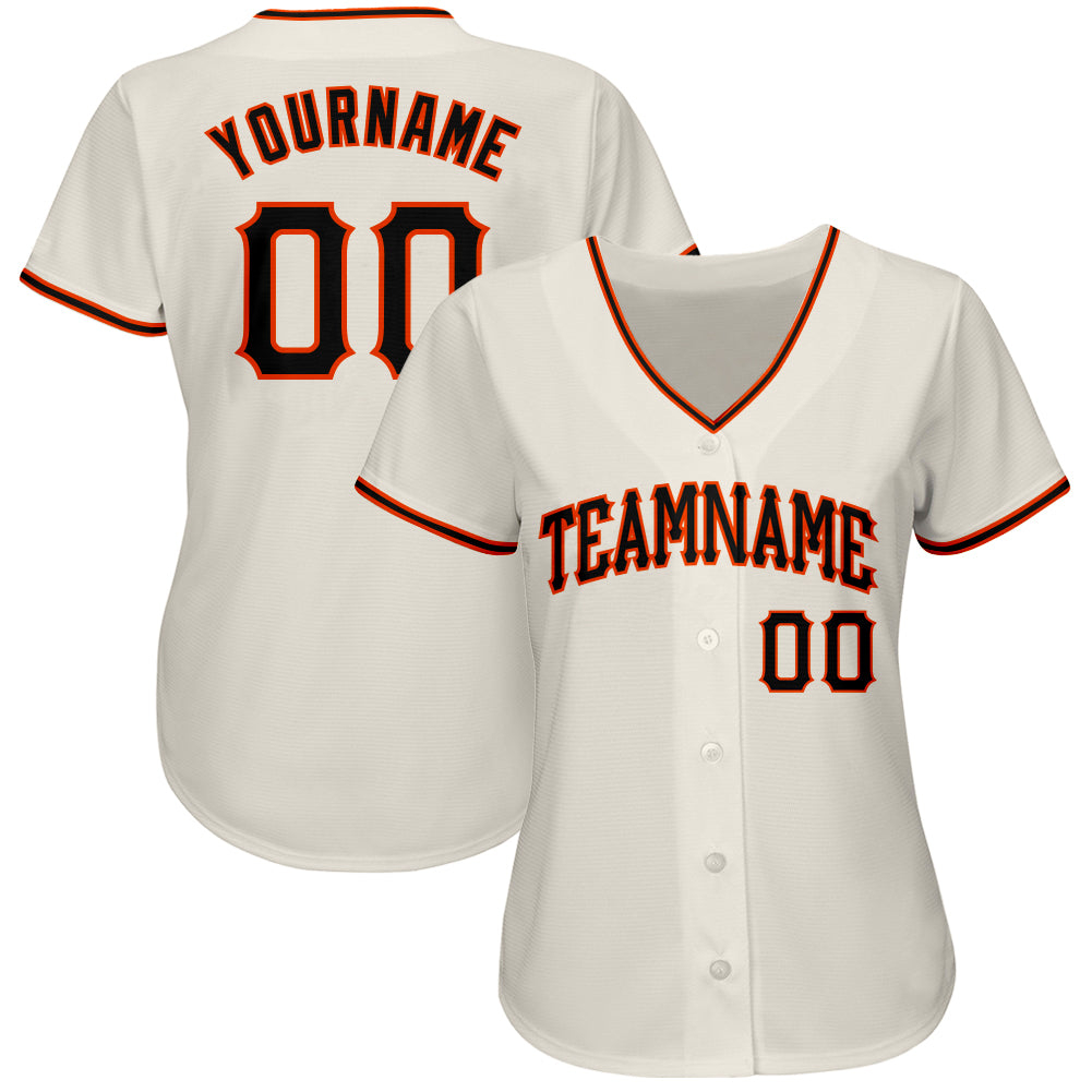 Custom Cream Black-Orange Authentic Baseball Jersey