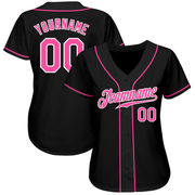Custom Black Pink-White Authentic Baseball Jersey