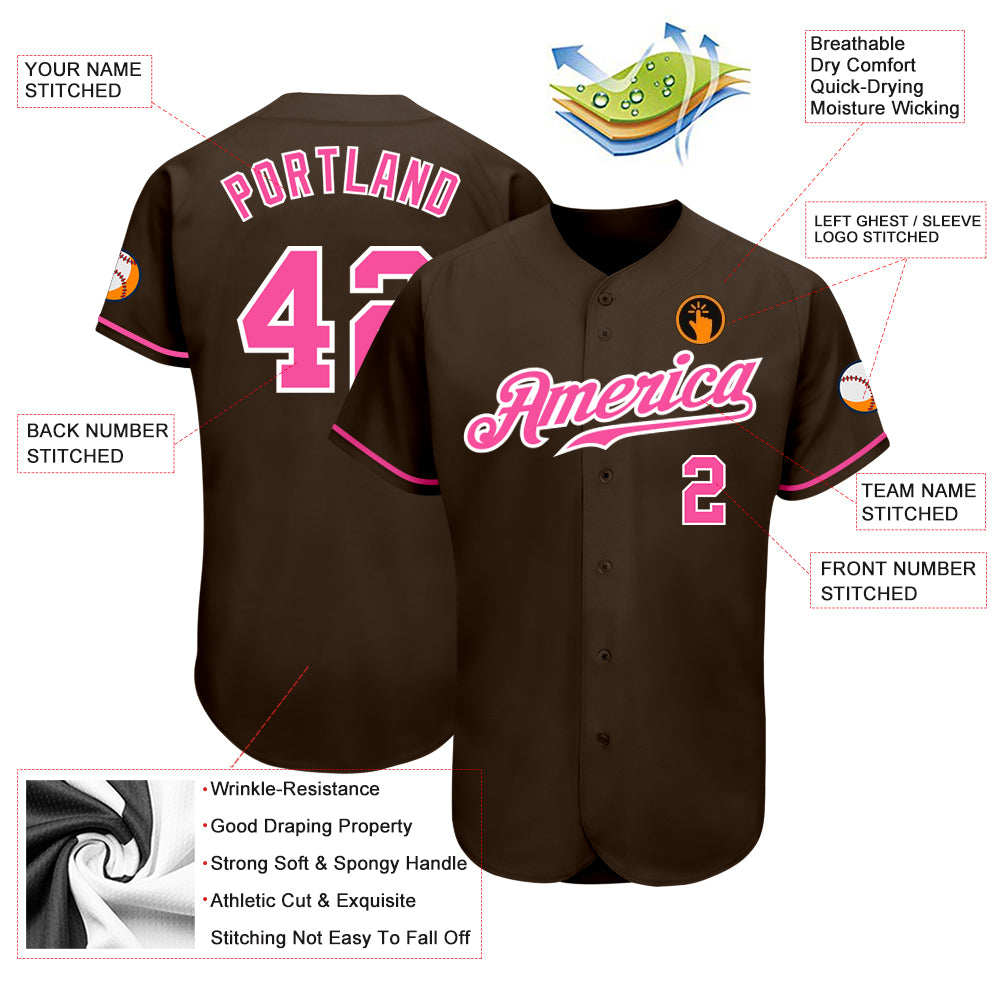 Custom Brown Pink-White Authentic Baseball Jersey