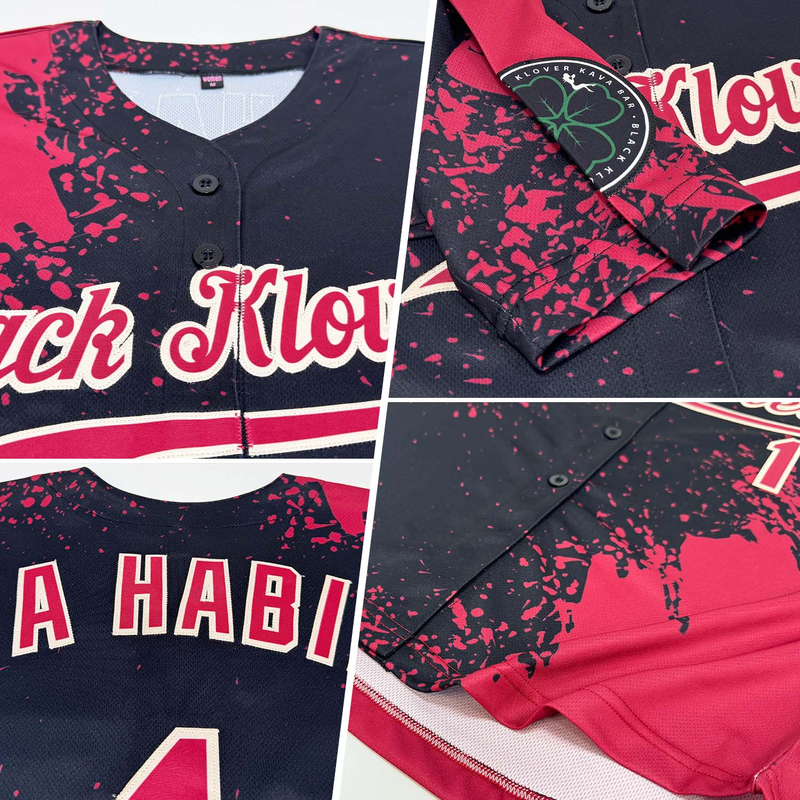 Custom Crimson Black-Cream 3D Pattern Design Abstract Brush Stroke Authentic Baseball Jersey