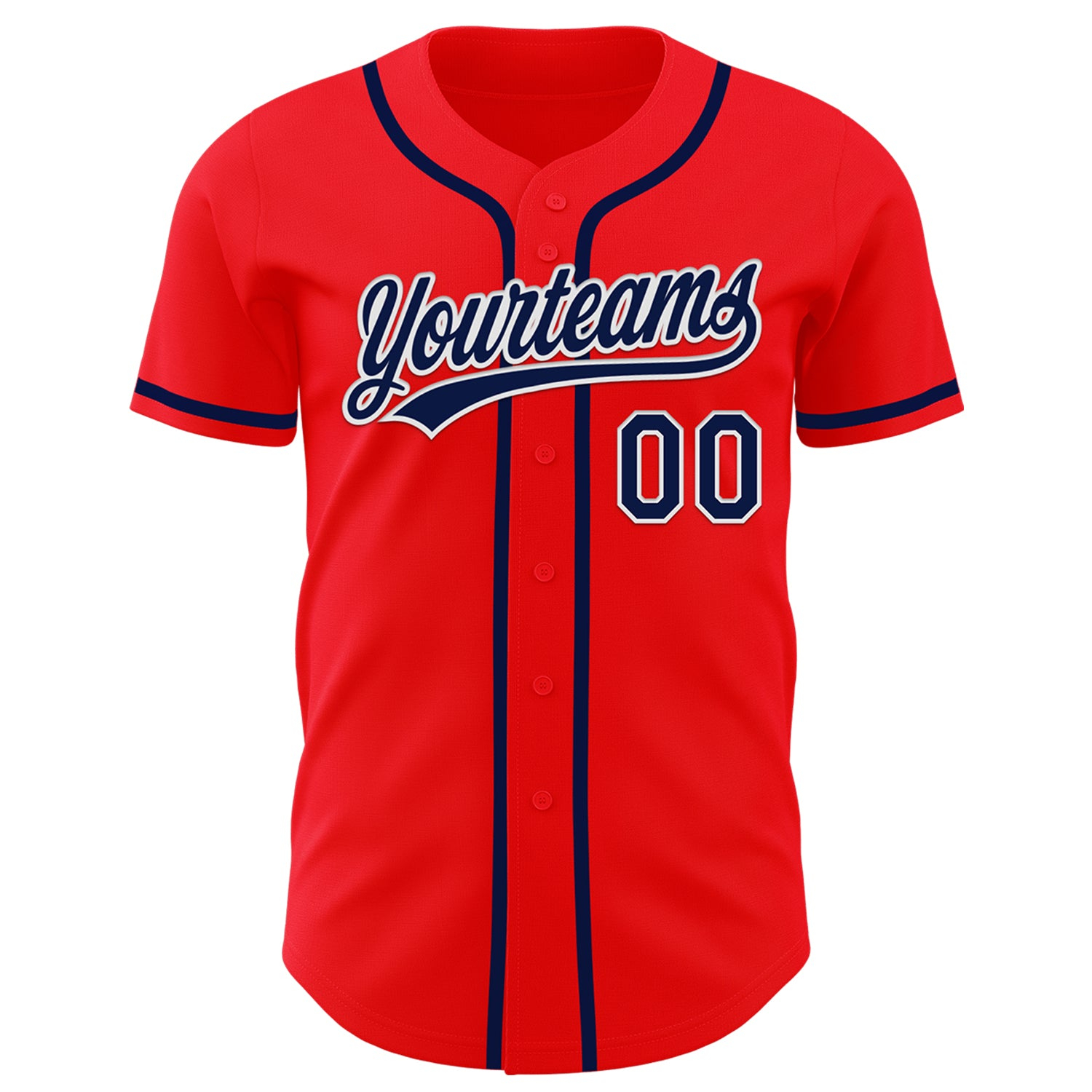 Custom Fire Red Navy-White Authentic Baseball Jersey