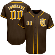 Custom Brown Gold-White Authentic Baseball Jersey