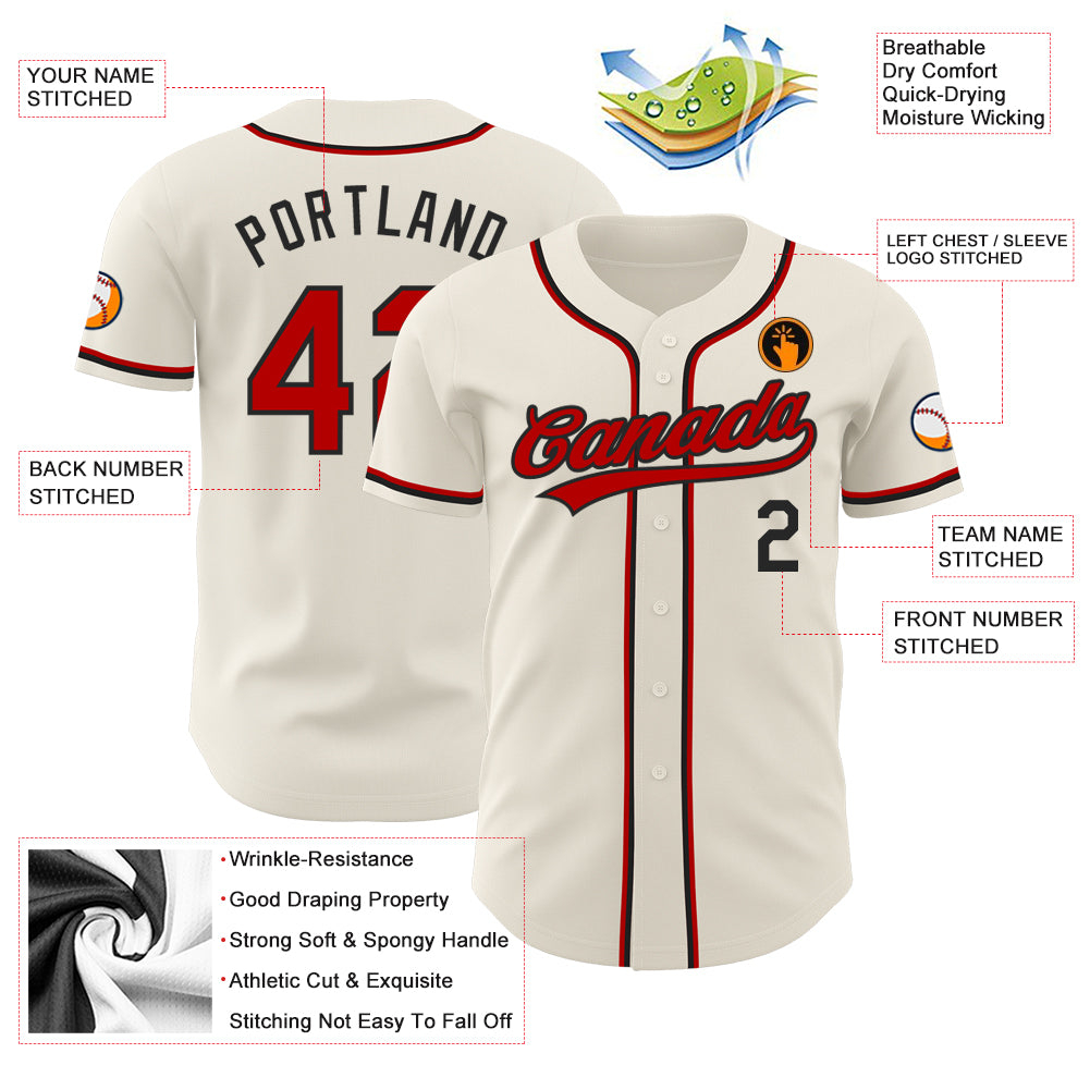 Custom Cream Red-Black Authentic Baseball Jersey