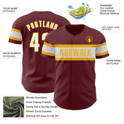Custom Burgundy White-Gold Authentic Baseball Jersey